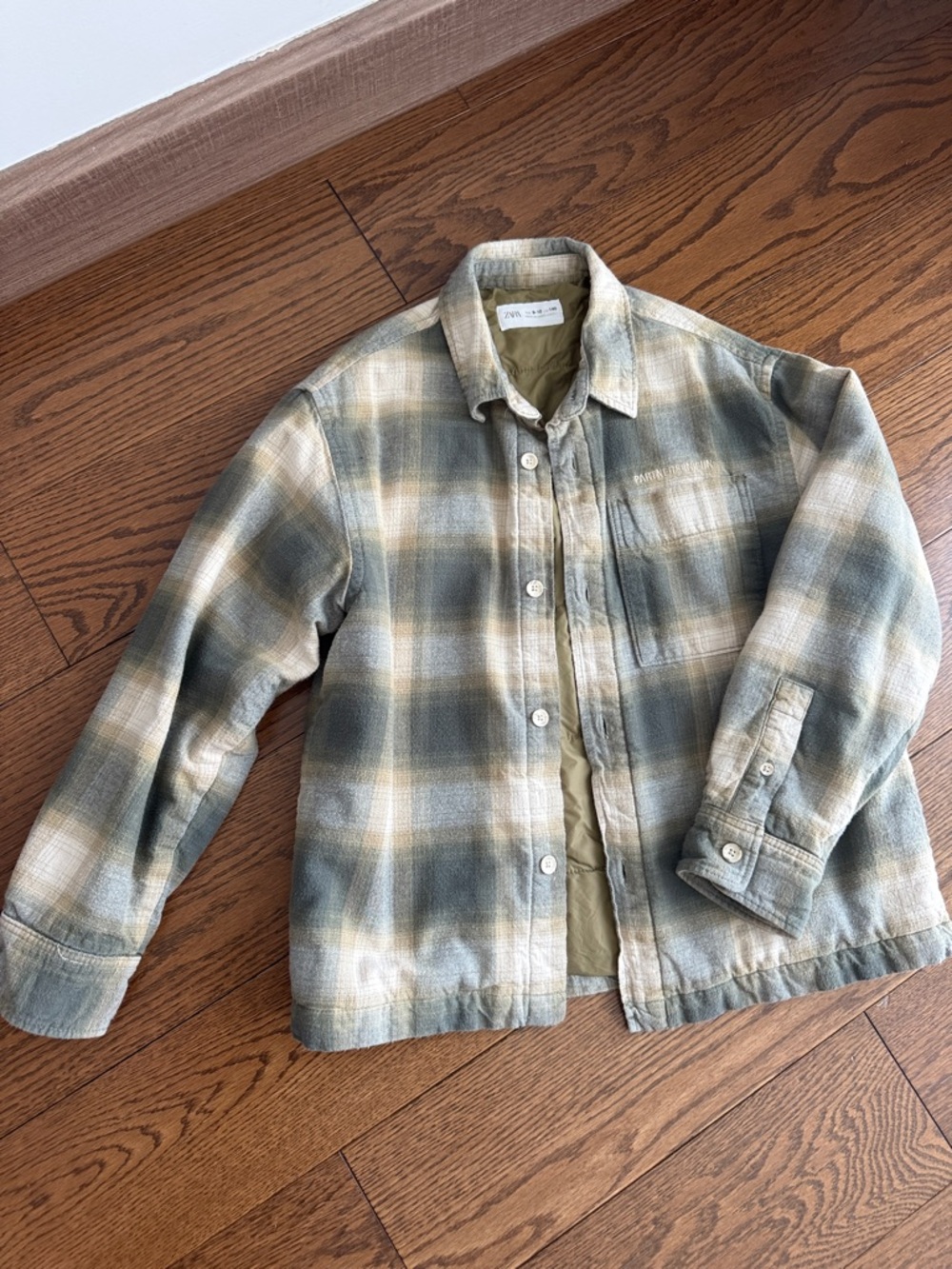 Zara Olive and Cream Plaid Shacket
